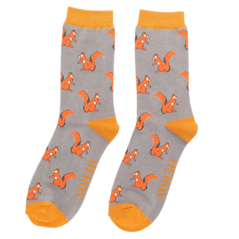 Squirrels Grey Bamboo Socks