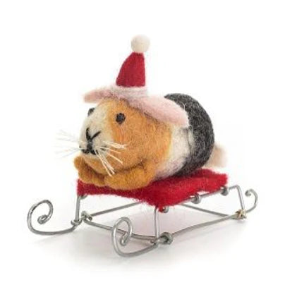 Christmas Guinea Pig Sledging Decoration