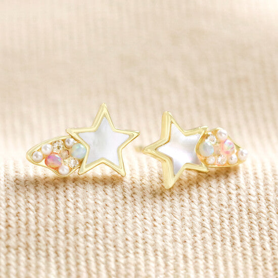 Shooting Star Pearl Gold Earrings