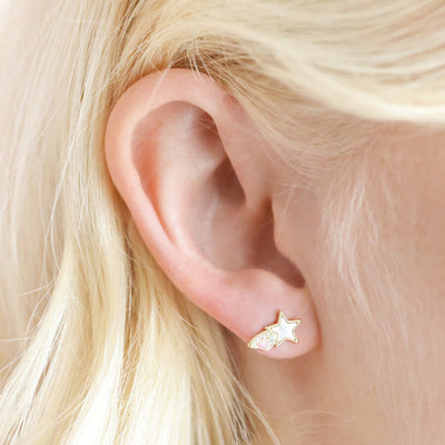 Shooting Star Pearl Gold Earrings