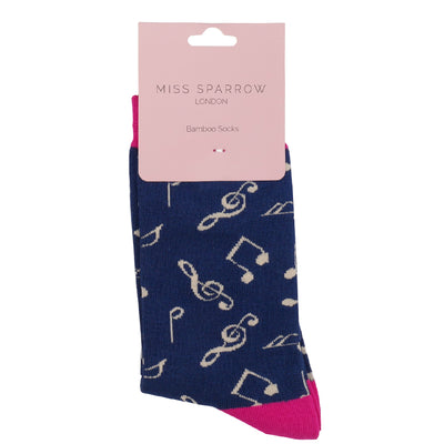 Music Notes Bamboo Socks Navy