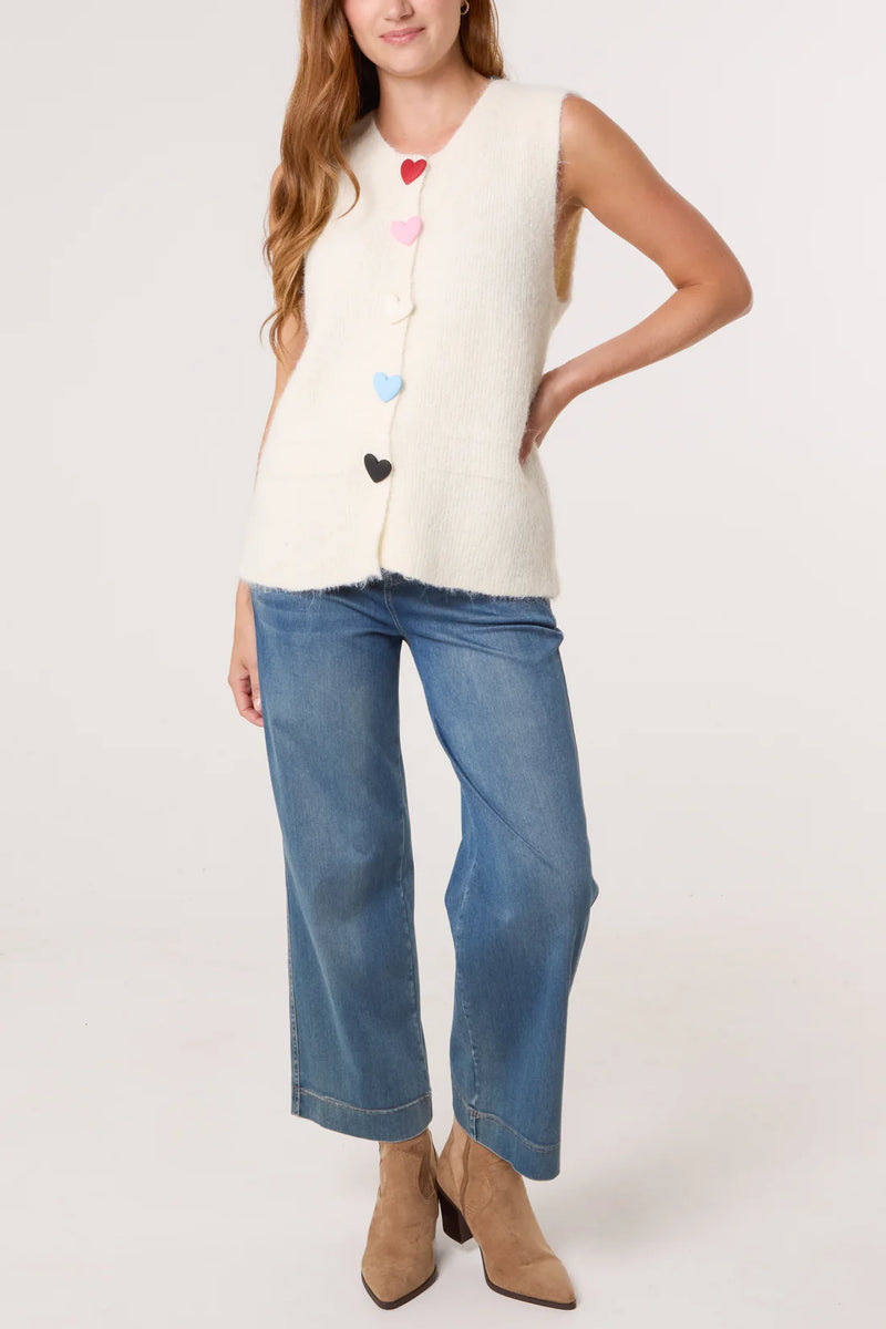 Heart Button Vest Cardigan - More Sizes Available