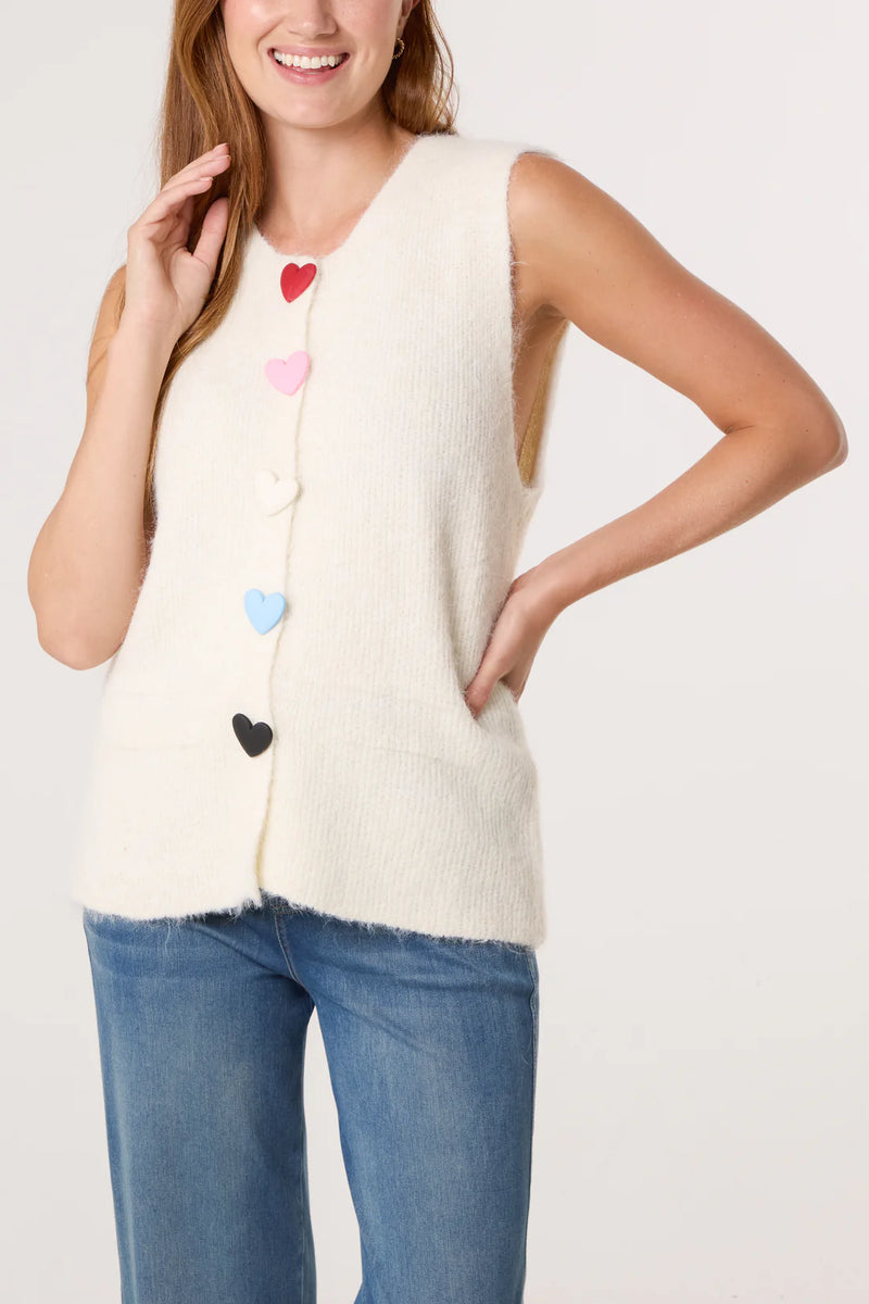 Heart Button Vest Cardigan - More Sizes Available