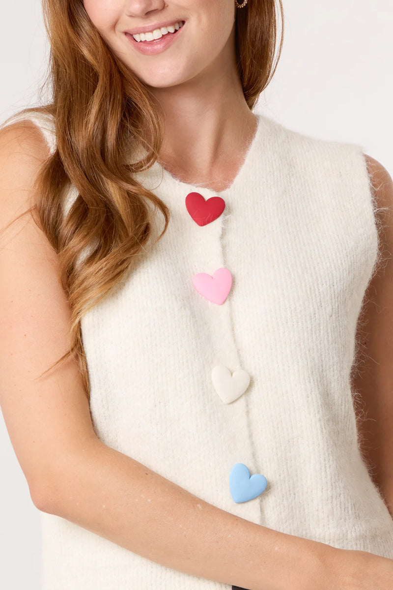 Heart Button Vest Cardigan - More Sizes Available