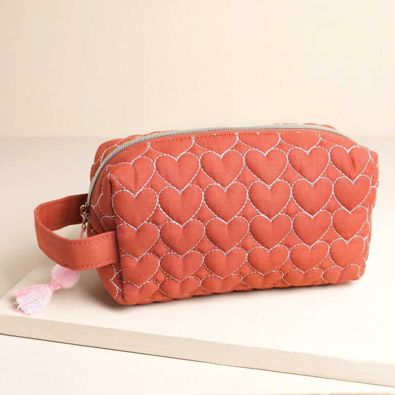Heart Embroidered Makeup Bag