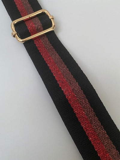 Black/Burgandy Glitter Stripe Bag Strap