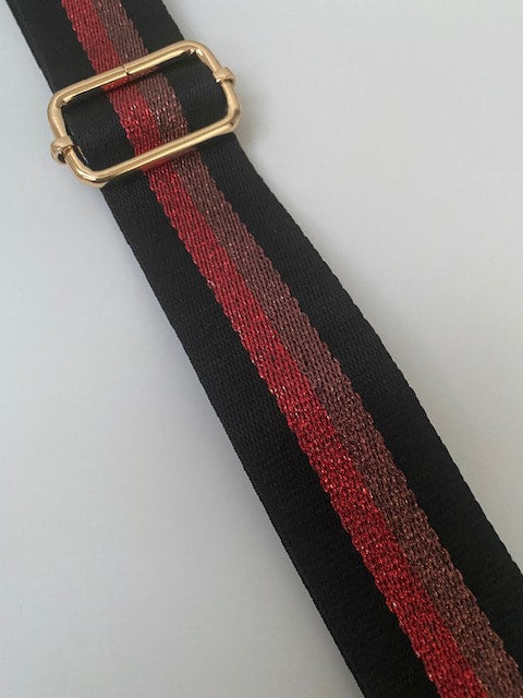 Black/Burgandy Glitter Stripe Bag Strap