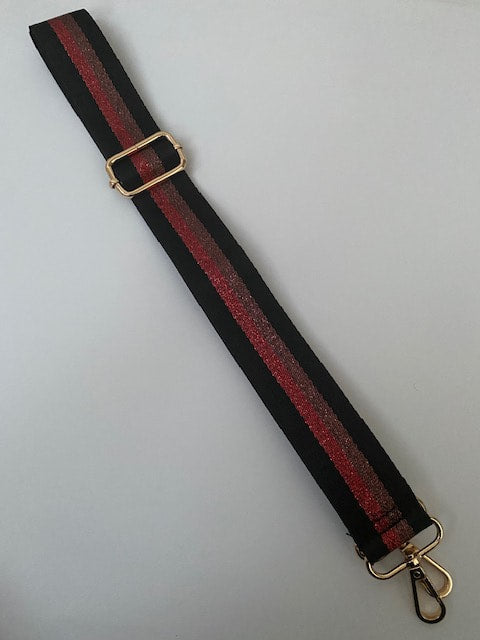Black/Burgandy Glitter Stripe Bag Strap