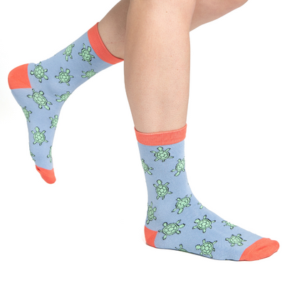 Cute Turtles Powder Blue Bamboo Socks