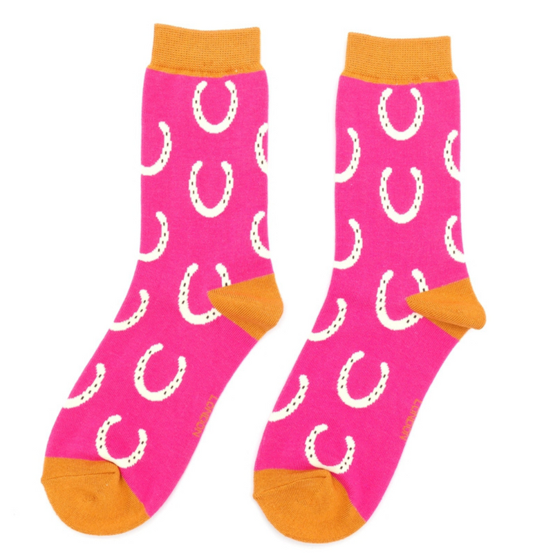 Horseshoes Hot Pink Bamboo Socks