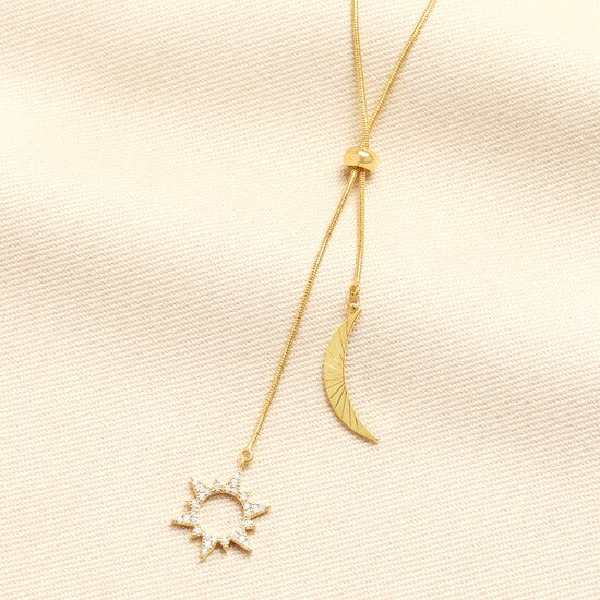 Sun & Moon Drawstring Gold Necklace