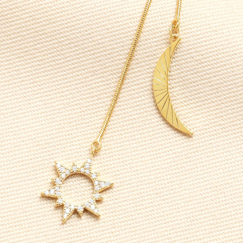 Sun & Moon Drawstring Gold Necklace