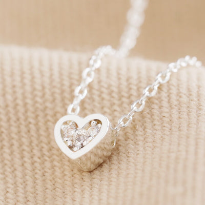 Tiny Crystal Heart Silver Necklace