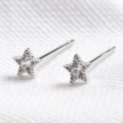 Tiny Sterling Silver Crystal Star Stud Earrings