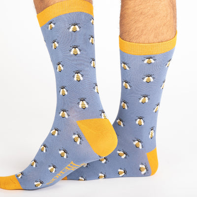 Honey Bees Blue Bamboo Socks