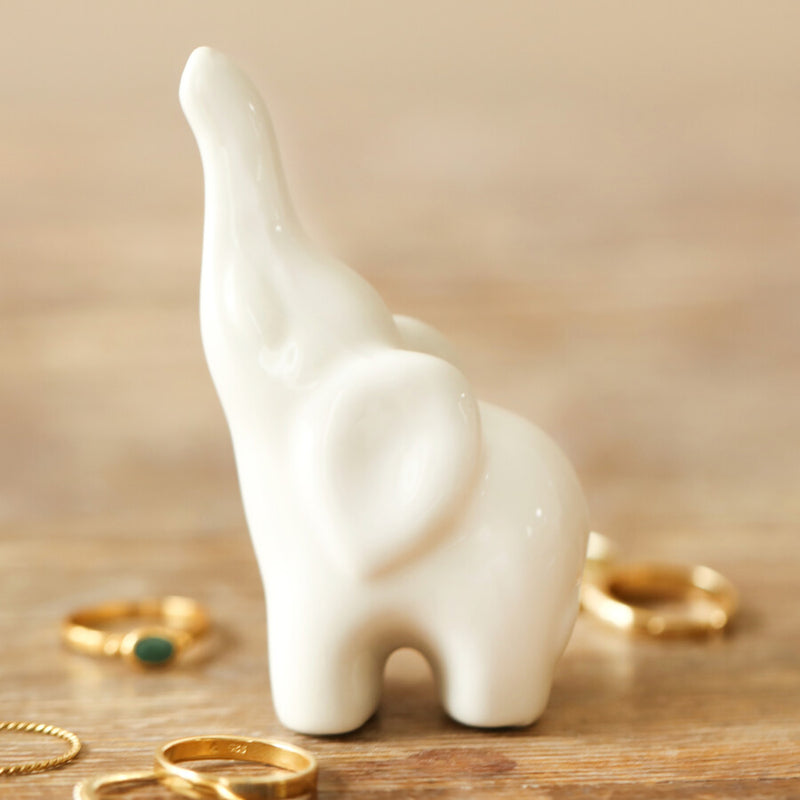 White Ceramic Elephant Ring Holder