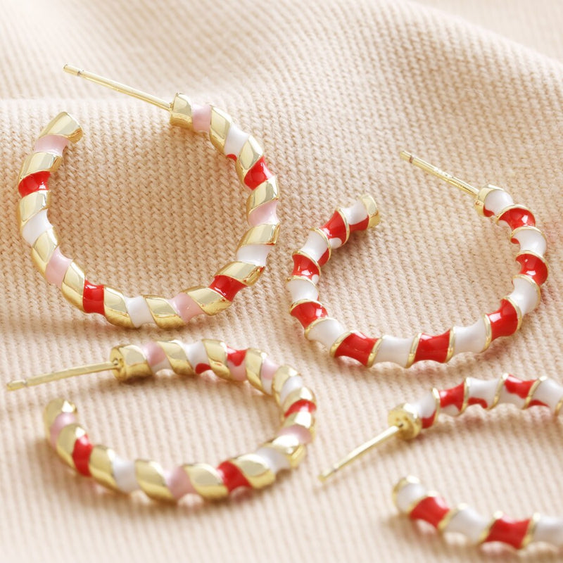 Red & White Candy Cane Hoop Earrings
