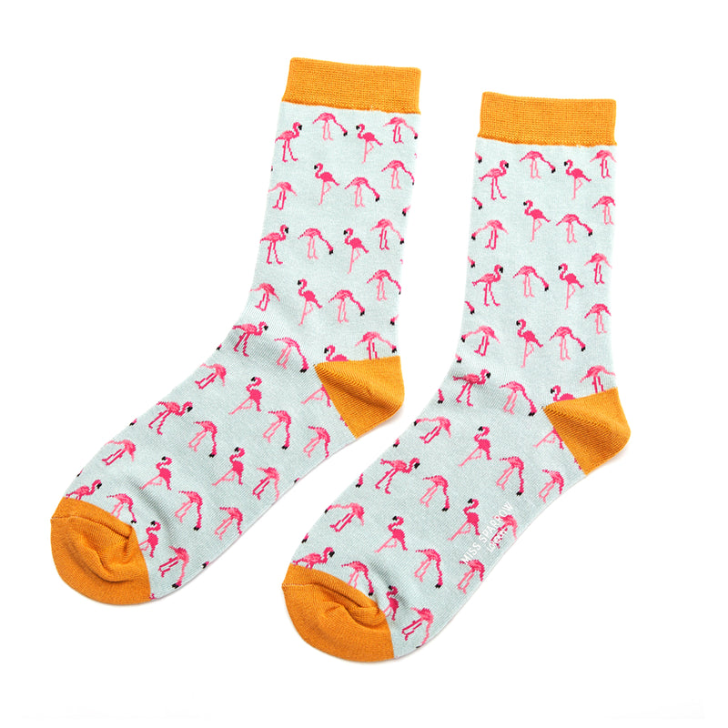 Wild Flamingos Duck Egg Bamboo Socks