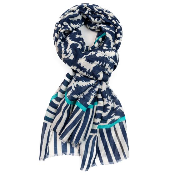 Navy & Turquoise Geo Blur Scarf