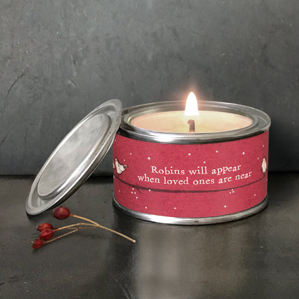 Robins Will Appear When Loved Ones Tin Candle