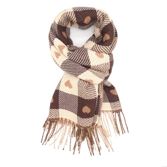 Brown Hearts Winter Scarf