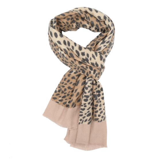 Cream Soft Leopard Print Winter Scarf