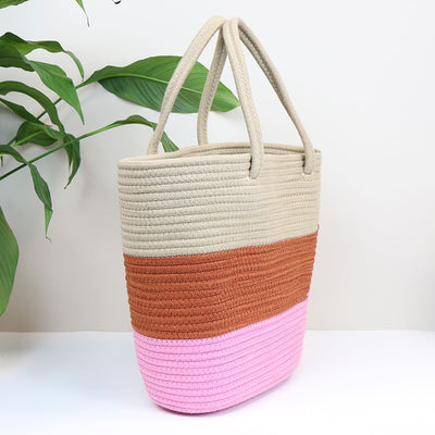 Natural/Pink Mix Cotton Blend Rope Bag