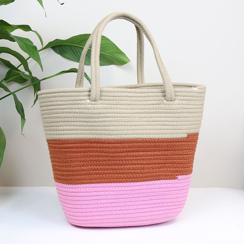 Natural/Pink Mix Cotton Blend Rope Bag