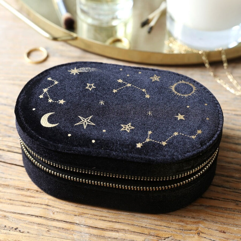 Black Starry Night Oval Jewellery Case
