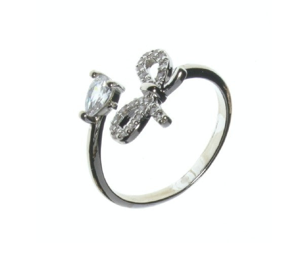 Bow & Diamond Silver Ring