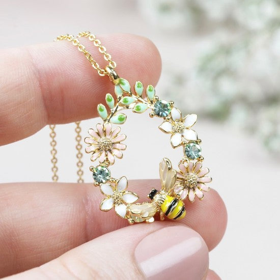 Flower & Bee Droplet Necklace
