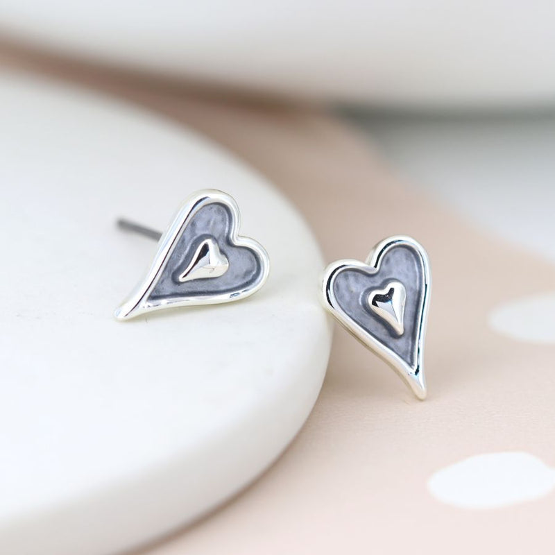 Grey Heart Stud Earrings