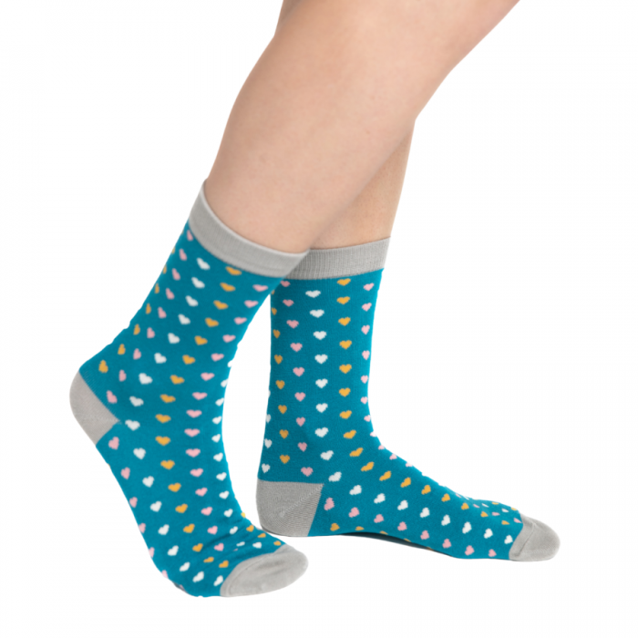 Hearts Teal Bamboo Socks