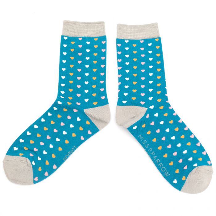 Hearts Teal Bamboo Socks