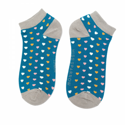 Hearts Bamboo Trainer Socks Teal