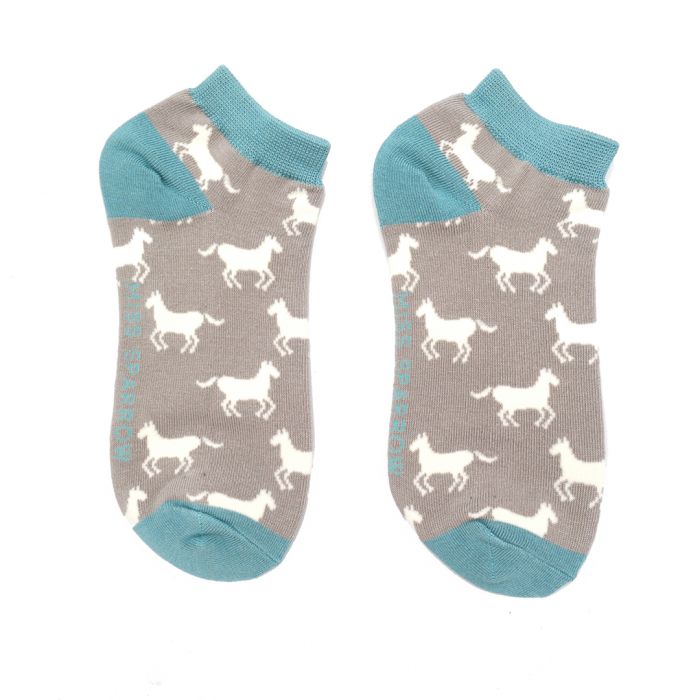 Horses Bamboo Trainer Socks Light Grey