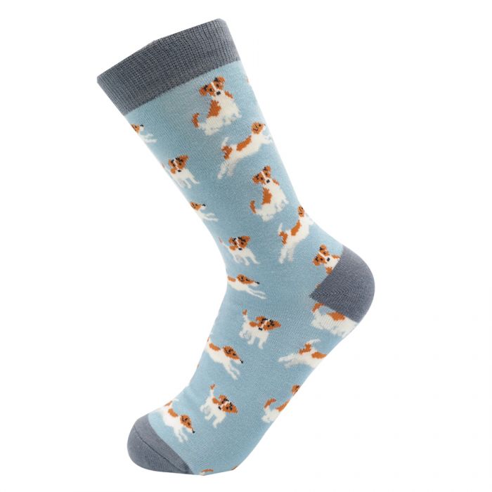 Jack Russell Powder Blue Bamboo Socks