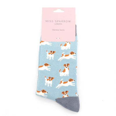 Jack Russell Powder Blue Bamboo Socks