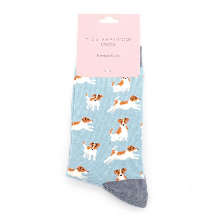 Jack Russell Powder Blue Bamboo Socks