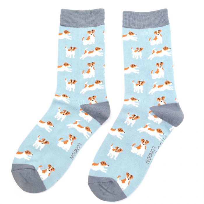 Jack Russell Powder Blue Bamboo Socks