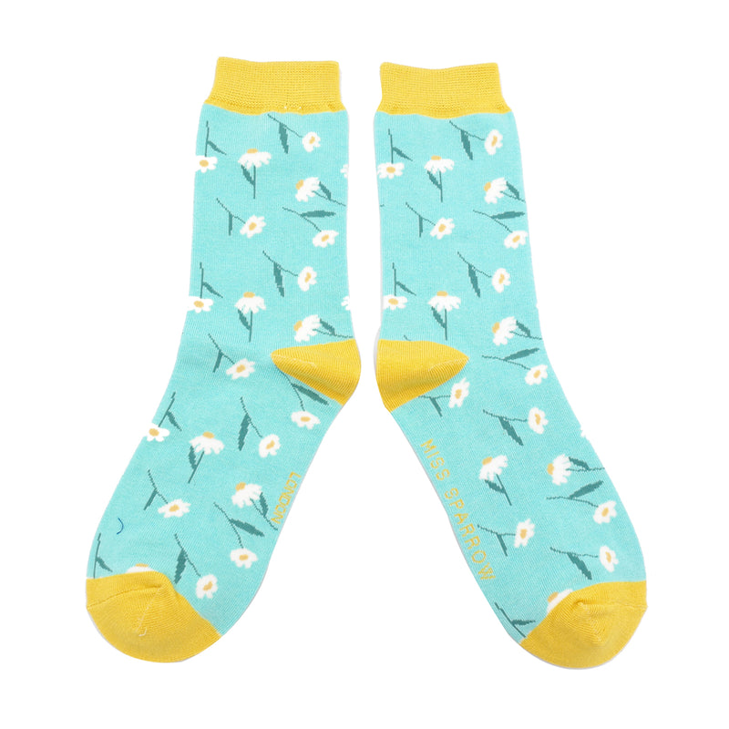 Daisy Aqua Blue Bamboo Socks