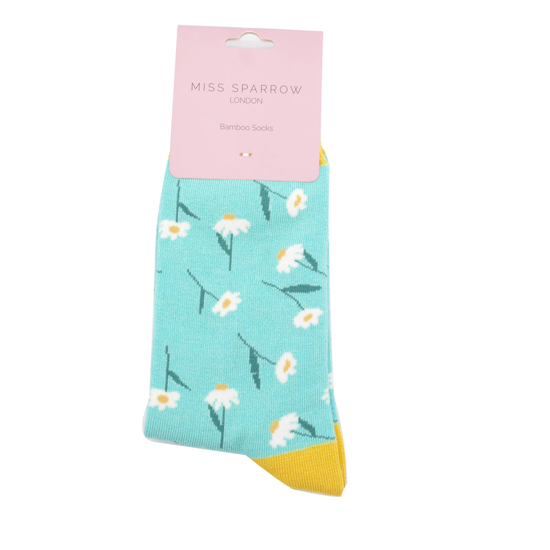 Daisy Aqua Blue Bamboo Socks