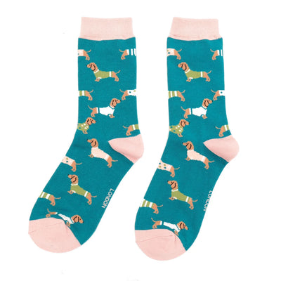 Pups In Coats Teal Bamboo Socks