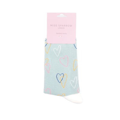 Sketch Hearts Duck Egg Bamboo Socks