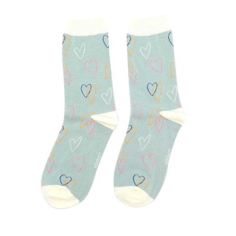 Sketch Hearts Duck Egg Bamboo Socks