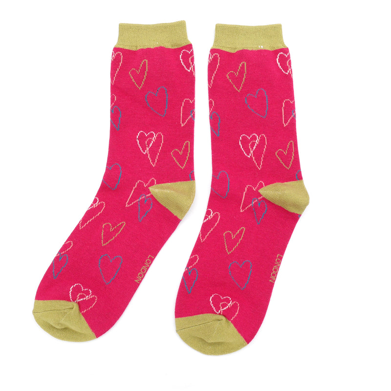 Sketch Hearts Red Bamboo Socks
