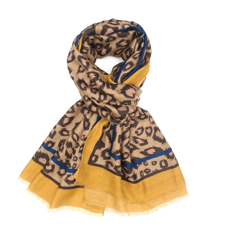 Mustard & Navy Leopard Scarf