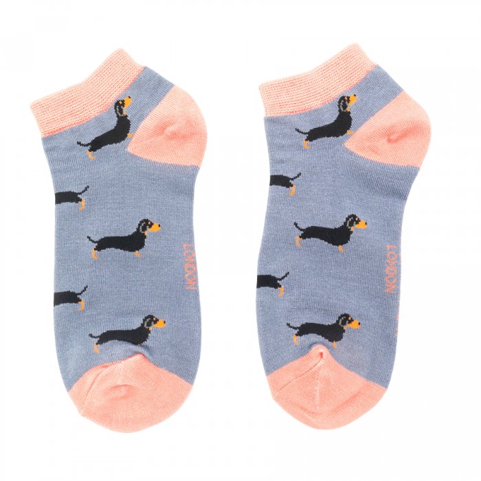 Little Sausage Dog Bamboo Trainer Socks Blue