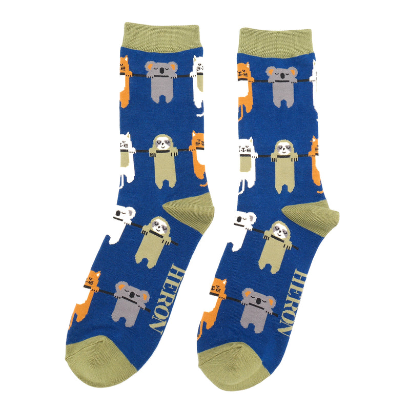 Hang In There Navy Bamboo Socks