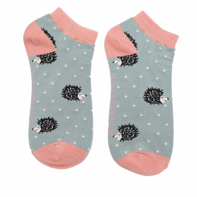 Sleepy Hedgehog Bamboo Trainer Socks Duck Egg